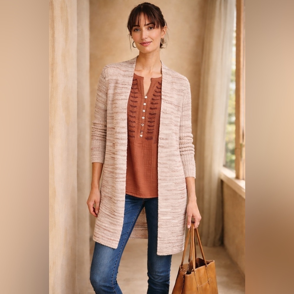J Jill Womens Marled Topper Cardigan XS Oatmeal Cotton Wool Blend Minimalist